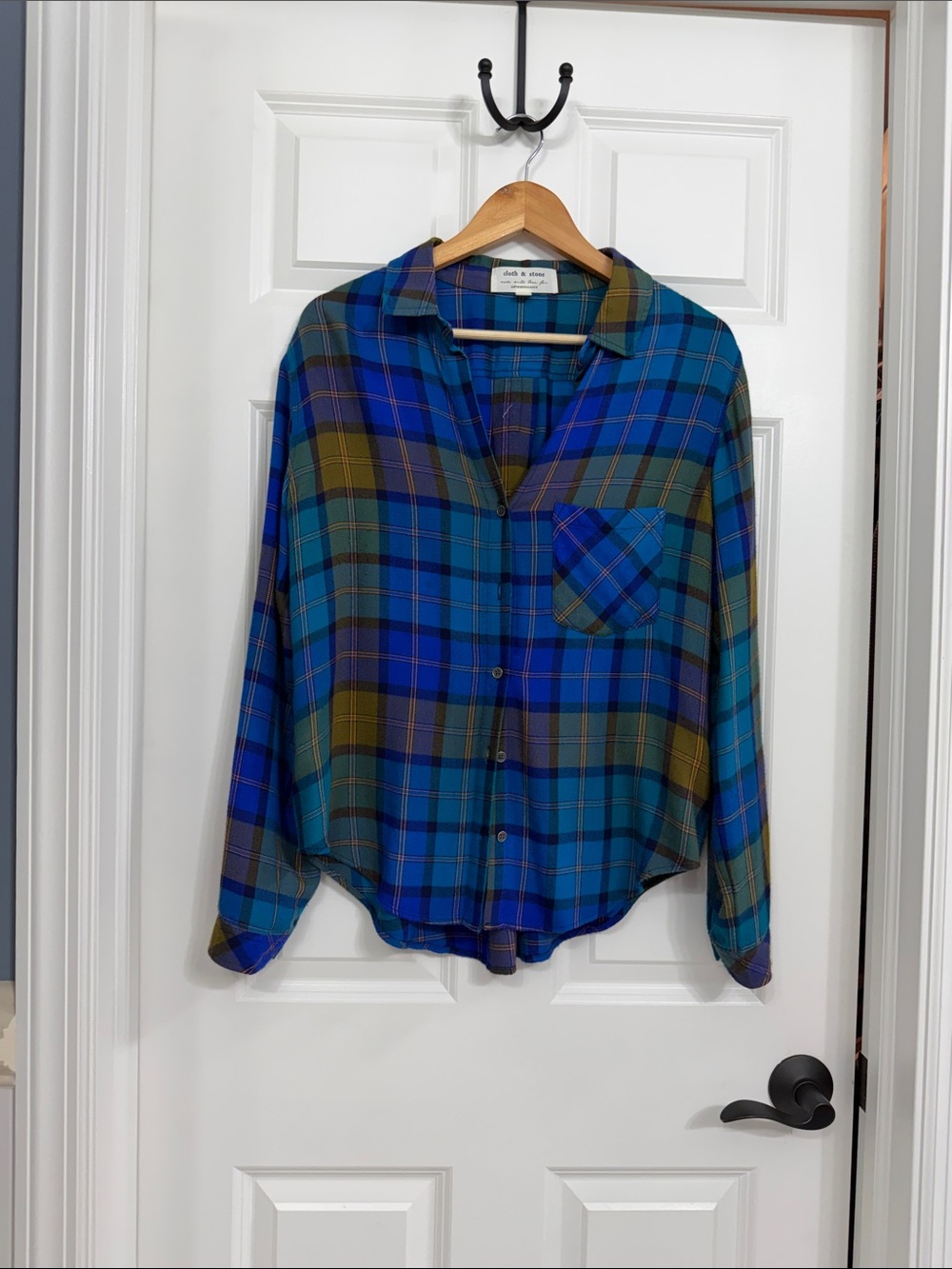 cloth & stone Blue & Green Plaid Button-Down Shirt